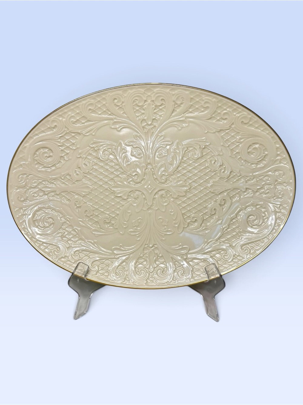 VTG Lenox Dolphin Collection Oval Platter Ivory Raised Relief 24K Gold Trim USA